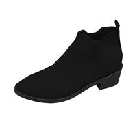 Generico Botines de mujer de invierno elegantes, botines de mujer suaves de tacón bajo, botines impermeables a prueba de viento botas Chelsea mujer bajas, botines mujer motorista, Negro , 43 EU