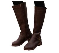 Générico Botines de otoño para mujer, botas largas de cuero para mujer, botas de montar a caballo fáciles de poner, botas western planas, botas de invierno, botas con cremallera de mujer con tacón de