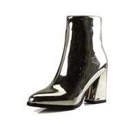 Genérico Botines Mujer Tacón Cuadrado Moda Cremallera Lateral Punta Fina Piel Brillante Grandes Tallas Otoño 2026, dorado, 38 EU
