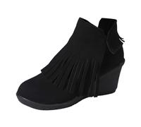 Genérico Botines Mujer Tacón Cuadrado Moda Flecos Cremallera Lateral Cuero Cómodo Casual Chic Otoño Invierno 2026, Le Noir, 41 EU