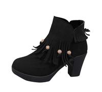 Genérico Botines Mujer Tacón Cuña Moda Flecos Cuero Cómodo Casual Chic Otoño Invierno 2026 Botines, Le Noir, 37 EU