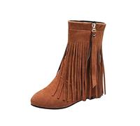 Generico Botines Mujer Tacón Medio Gris Botas de mujer con cremallera plana en el tobillo. Botas de mujer con flecos de ante de color De Botas, marrón, 42 EU