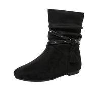 Genérico Botines Mujer Tacón Plano Flecos Ante Cómodo Casual Chic Otoño Invierno 2026, Le Noir, 38 EU