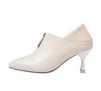 Genérico Botines Negras Mujer Botines Mujer Tacón De Ocio Cómodo Con Cremallera Chelsea Botas Embroidered Antideslizante Estilo Retro Tobillo Botas, Beige A., 39 EU