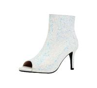 Genérico Botines Negros De Purpurina para Mujer Tacón Agujero Punta Abierta Zapatos Elegantes para Bodas Y Fiestas,Blanca,38.5 EU