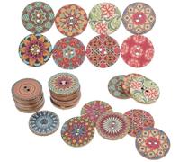 Genérico Botones de Madera Bohemios Pintados Flores Redondos 20 MM Surtido de 100 Unidades para Manualidades Costura y Decoración DIY Colores Aleatorios para Ropa y Color Aleatorio
