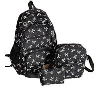 Genérico Bow Backpack 3Pcs For Girls,Cute Kawaii Backpacks Set Large Capacity, Aesthetic Daypack Bow Rucksack, School Bag Kids Bookbag Teen Backpack Set Daypack (Black)