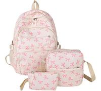 Genérico Bow Backpack 3Pcs For Girls,Cute Kawaii Backpacks Set Large Capacity, Aesthetic Daypack Bow Rucksack, School Bag Kids Bookbag Teen Backpack Set Daypack (Pink)