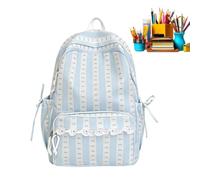Genérico Bow Backpack Lace Trim Preppy Striped Bookbag For Women Students