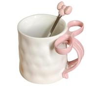 Genérico Bow Mug Pink - 9.2cm Ceramic Mugs With Handle And Coffee Spoon, Charming Ribbon 500ML Tea Cup, Drinkware Beverage Tableware Gift - For Hot Chocolate