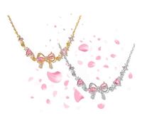 Genérico Bow Zircon Bracelet - Friendship is Like a Bow, Adjustable Ribbon Bow Beaded Chain Bracelet, Women Trendy Bracelet Gift for Her, Friendship Bracelets with White Pink Zircon (2pcs-c)