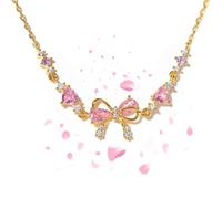 Genérico Bow Zircon Bracelet - Friendship is Like a Bow, Adjustable Ribbon Bow Beaded Chain Bracelet, Women Trendy Bracelet Gift for Her, Friendship Bracelets with White Pink Zircon (Gold)