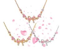 Genérico Bow Zircon Bracelet - Friendship is Like a Bow, Adjustable Ribbon Bow Beaded Chain Bracelet, Women Trendy Bracelet Gift for Her, Friendship Bracelets with White Pink Zircon (3pcs)