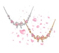 Genérico Bow Zircon Bracelet - Friendship is Like a Bow, Adjustable Ribbon Bow Beaded Chain Bracelet, Women Trendy Bracelet Gift for Her, Friendship Bracelets with White Pink Zircon (2pcs-a)