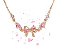 Genérico Bow Zircon Bracelet - Friendship is Like a Bow, Adjustable Ribbon Bow Beaded Chain Bracelet, Women Trendy Bracelet Gift for Her, Friendship Bracelets with White Pink Zircon (Rose)