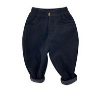 Genérico Boys and Girls' Corduroy Clothes Long Sleeve and Pants Winter Warm Soft Fuzzy Homewear with Fleece Sweatpants (Black, 6-7 Years)