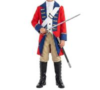 Genérico Boys Redcoat Costume - Medieval Cosplay Halloween Outfit, Red Coat | S/M/L/XL Sizes | 6-Piece Boys Medieval Redcoat Colonist Costume Set | Includes Hat Coat Neckerchief Pants Boots & Sash