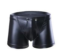 Generico Bragas de hombre efecto lacado de piel aspecto mojado bragas lencería sexy para hombre ropa interior baja pantalones cortos abierto delantero leggings con cintura elástica, Negro , 4XL