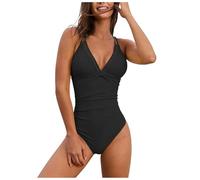 Genérico Bragas Menstruales Trajes de baño para Mujer con Escote en V Profundo en la Espalda, Corte lto Adelgazante Liso Trajes de baño Fruncidos Swimsuit Women (S)