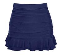 Genérico Bragas Traje de baño Mujer Falda Pantalones Cortos Plisados Alta Cintura para Piscina Playa Confort Y Libertad De Movimiento, azul marino, L