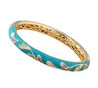 Genérico Brazalete Cloisonne,Pulsera Cloisonne con diamantes de imitación, Brazaletes de pulsera con bisagras de oro con diamantes de imitación preciosos hechos a mano, Joyería vintage he