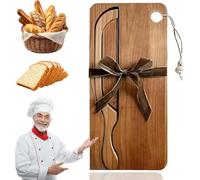 Genérico Bread Bow Knife and Board Set,Wood Manual Bread Slicer,Stainless Steel Blade Bread Cutter,With Matching Crumb Tray,Rustic Farmhouse Kitchen Tool,for Bagels, Artisan Bread, and Loaves (Brown)
