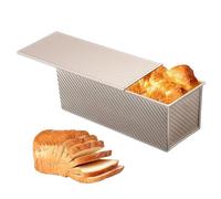 Genérico Bread Loaf Pan, Corrugated Steel Bakeware, Non Stick Baking Tin, Sliding Lid Cover Sturdy Carbon Material Even Heat Distribution for Home Kitchen Restaurant Bakery Cafe Sandwich Toast Usage