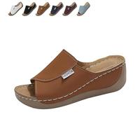 Genérico Breathable Platform Slip On Walking Sandals for Women, Arch Support Open Toe Orthopedic Slippers with Thick Cushioned Sole All Day Walking Casual Sandal (Brown,36)