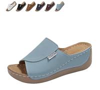 Genérico Breathable Platform Slip On Walking Sandals for Women, Arch Support Open Toe Orthopedic Slippers with Thick Cushioned Sole All Day Walking Casual Sandal (Light Blue,42)