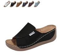 Genérico Breathable Platform Slip On Walking Sandals for Women, Arch Support Open Toe Orthopedic Slippers with Thick Cushioned Sole All Day Walking Casual Sandal (Black,40)