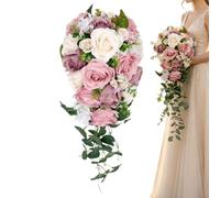 Genérico Bridal Bouquets for Bride - Cascading Artificial Boho Rustic Flower Arrangement, Waterfall Bridesmaid Wedding Bouquet | Elegant Faux Floral Centerpiece for Ceremony, Church Decor & Parties