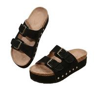 Genérico Buckle Adjustable Open Toe Chunky Platform Wedge Sandals, Thick Platform Sole Comfortable Open Toe Casual Beach, Summer Platform Slides Mules, Women's Sandals (Classic Black,41)