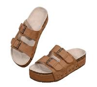 Genérico Buckle Adjustable Open Toe Chunky Platform Wedge Sandals, Thick Platform Sole Comfortable Open Toe Casual Beach, Summer Platform Slides Mules, Women's Sandals (VintageBrown,39)
