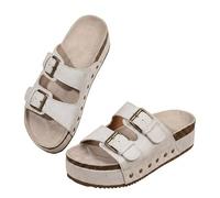 Genérico Buckle Adjustable Open Toe Chunky Platform Wedge Sandals, Thick Platform Sole Comfortable Open Toe Casual Beach, Summer Platform Slides Mules, Women's Sandals (DominoWhite,39)