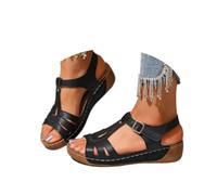 Genérico Buckle Up Sandals Women Wedge Fish Mouth Sandals Comfortable-Open Toe Platform Sandal Casual Slip on Outdoor Shoes (Black, Adulto, 36, Números, Sistema tallas calzado EU, mediano)
