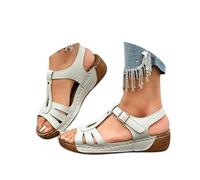 Genérico Buckle Up Sandals Women Wedge Fish Mouth Sandals Comfortable-Open Toe Platform Sandal Casual Slip on Outdoor Shoes (White, Adulto, 41, Números, Sistema tallas calzado EU, mediano)