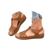 Genérico Buckle Up Sandals Women Wedge Fish Mouth Sandals Comfortable-Open Toe Platform Sandal Casual Slip on Outdoor Shoes (Brown, Adulto, 40, Números, Sistema tallas calzado EU, mediano)