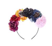Genérico Bufanda Cachemira Negra Corona Floral de Halloween de Esqueleto con hueso Negro y Rojo, Tocado de fiesta para mujer, bufanda roja flor, e, Talla única