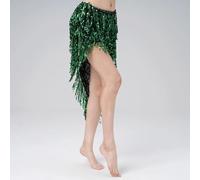 Genérico Bufanda Cadera para Danza Vientre, Falda de Danza del Vientre con Lentejuelas Triangulares, Bufanda Larga borlas for, Trajes Festival, Accesorios Baile Mujer, cinturón(Green)