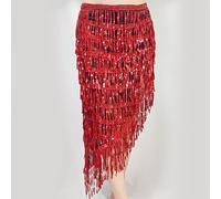 Genérico Bufanda Cadera para Danza Vientre, Falda de Danza del Vientre con Lentejuelas Triangulares, Bufanda Larga borlas for, Trajes Festival, cinturón Baile Mujer, Accesorios Usar(Red)