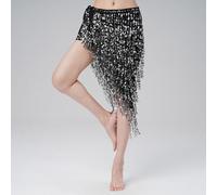 Genérico Bufanda Cadera para Danza Vientre, Falda de Danza del Vientre con Lentejuelas Triangulares, Bufanda Larga borlas for, Trajes Festival, Accesorios Baile Mujer, cinturón(Black Silver)