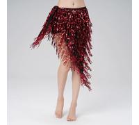Genérico Bufanda Cadera para Danza Vientre, Falda de Danza del Vientre, Traje for niña, triángulo, Lentejuelas, Baile, Borla Larga, Bufanda Cadera, Trajes Festival, Mujeres, cinturón(Wine Red)
