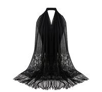 Genérico bufanda de invierno mujeres hijab borla largo robado Shawl Hollow bufanda de encaje, Le Noir, Talla única