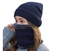 Genérico Bufanda Gorro Adulto Gorro de Punto de otoño e Invierno para Mujer con Babero cálido de Lana, Gorro de Lana para Mujer Gorro Invierno Hombre Divertido (Navy, One Size)