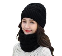 Genérico Bufanda Gorro Adulto Gorro de Punto de otoño e Invierno para Mujer con Babero cálido de Lana, Gorro de Lana para Mujer Gorro Invierno Hombre Divertido (Black, One Size)