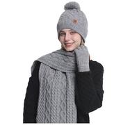 Genérico Bufanda Gorro Y Guantes Mujer,Conjunto De Gorro Y Bufanda para Mujer Guantes Y Gorro De Invierno con Forro Polar Y Bufanda De Punto Larga Guantes con Pantalla TáCtil para Clima FríO