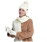 Genérico Bufanda Gorro Y Guantes Mujer,Conjunto De Gorro Y Bufanda para Mujer Guantes Y Gorro De Invierno con Forro Polar Y Bufanda De Punto Larga Guantes con Pantalla TáCtil para Clima FríO