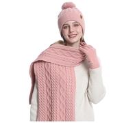 Genérico Bufanda Gorro Y Guantes Mujer,Conjunto De Gorro Y Bufanda para Mujer Guantes Y Gorro De Invierno con Forro Polar Y Bufanda De Punto Larga Guantes con Pantalla TáCtil para Clima FríO