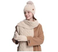 Genérico Bufanda Gorro Y Guantes Mujer,Conjunto De Gorro Y Bufanda para Mujer Guantes Y Gorro De Invierno con Forro Polar Y Bufanda De Punto Larga Guantes con Pantalla TáCtil para Clima FríO