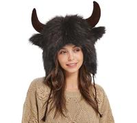Genérico Buffalo Hat With Horns - Warm Plush Horn Hat, Animal Hats, Ear Headwear, Furry Haat For Men And Women, Animal Cosplay Costume Accessory, Halloween Christmas Party, Outdoor Adventure Winter